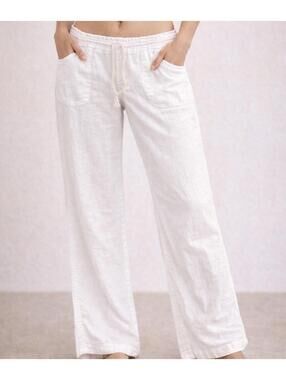 Roxy Linen Pants Womens Large Low Rise Y2K White Drawstring Beach Coastal Boho